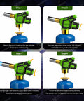 Four-step guide using Beefy Pro Grade Flame Torch Head with Igniter For Propane And MAPP Gas Tanks, Heavy Duty Blow Torch.