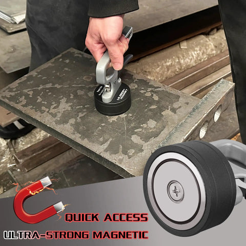 Heavy Duty Magnetic Grabber Tool With Quick Release Portable Lifter For Iron Plates And Metal Scraps Ergonomic Handle Tool Steel Construction Laser Cut Finish