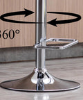 Set Of 2 Adjustable Faux Leather Swivel Bar Stools With Back Counter Height 360 Degree Rotation Hydraulic Lift Grey Chrome Base