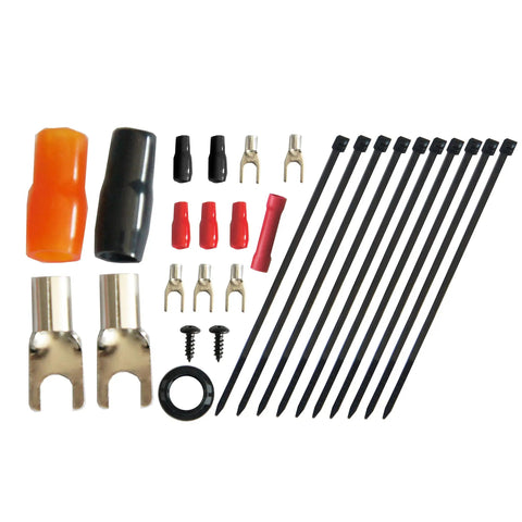 Installation accessories from 4 Gauge Car Audio Power Wiring Kit With 17Ft Orange Power Cable And 3Ft Black Ground Wire, 2-Channel RCA.