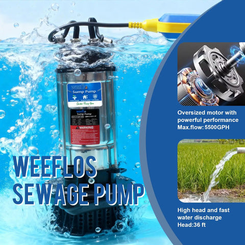 Beastly 1.6HP Submersible Sump Pump With Automatic Float Switch in water, showcasing stainless steel construction.