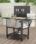 104 Qt Rolling Patio Cooler on Wheels for Poolside Parties Outdoor Beverage Bar Cart with Handles Spacious Ice Chest for Deck BBQ Cookouts Grey Finish Built In Shelf Storage and Bottle Racks
