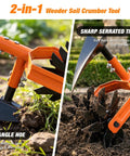 2 In 1 Garden Cultivator And Weeder With Upgraded Triangle Hoe And Rotating Blade Wheels on soil