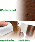 Dark Walnut Wood Grain Repair Tape Slaps Those Nasty Furniture Scratches Dead Flat Instantly With This Heckin Simple Self Adhesive Vinyl Sticker Fix For Cabinets And Tables, showcasing waterproof features and peel-and-stick application.