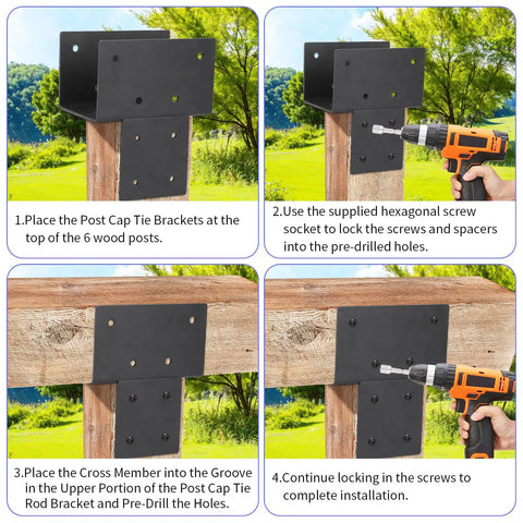 Boss Grade Heavy Duty Galvanized Steel Post Caps Tie Bracket Set For Wood Posts 6x6 Inside Mount Black Pergola Connector Brackets Two Pack For Secure Outdoor Posts