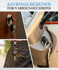 Split Key Rings 2mm Thick 35mm Outer Diameter Open Jump Rings In 304 Stainless Steel For Keychains, DIY Jewelry, Car Key Hanging, 10 Pack Perfect For Crafters And DIY Pros shown holding keys in various situations.
