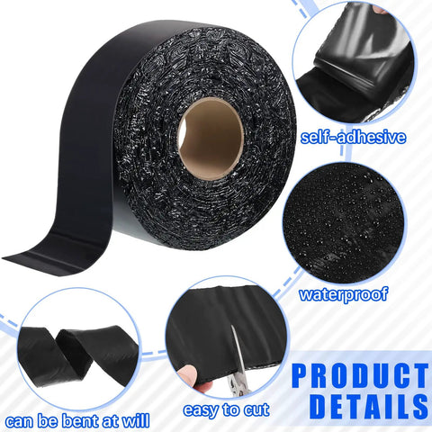 Two Rolls Of 4 Inch Asphalt Crack Filler Tape For A Quick Easy Driveway Repair And Crack Sealing On Asphalt Surfaces Tarmac Parking Lot And Roof Waterproof Weather Resistant shown with adhesive and waterproof features