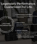 Briggs & Riley black luggage display with lifetime guarantee badge; several wheeled suitcases