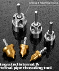 Integrated Internal And External Pipe Threading And Reaming Tool Kit For PVC Pipes With Electric Drill Style on wet surface