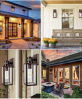 Outdoor Wall Lantern With Motion Sensor For Dusk To Dawn Auto Brightness Waterproof Anti Rust Sconce With Seeded Glass Wall Mount Porch Light seen on house entryways and patio.
