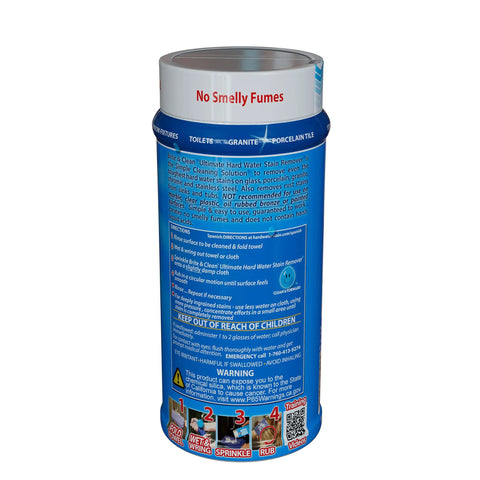 Ultimate Hard Water Stain Remover For Glass And Shower Doors That Actually Works in blue container with instructions visible