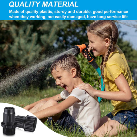Children playing with hose and 4 Pack Garden Expandable Hose Repair Kit For Three Quarter Inch Fittings With Plastic Faucet Adapters