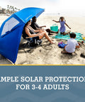 Beach scene with family under UPF 50 Plus Go-To Sun And Rain Canopy Umbrella For Beach, Sports, And Camping - 8-Foot Outdoor Shelter 