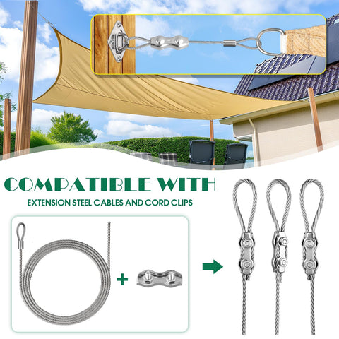 52 Pcs Shade Sail Hardware Kit In Stainless Steel 304 With 5.5 Inch Adjustable Turnbuckle 78.7 Inch Wire Rope And All Essential Fittings