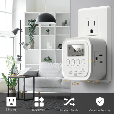 7 Day Heavy Duty Digital Timer With Dual Outlets For Lamps Lights Fans And Home Office Appliances 125V 15A 1875W 60Hz