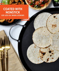 13.5 Inch Carbon Steel Nonstick Round Comal With Metal Handles Durable Black Pan cooking tortillas