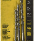 Front view of DEWALT 3-piece masonry drill bit set DW2571 in yellow packaging with carbide tips and hex shanks.