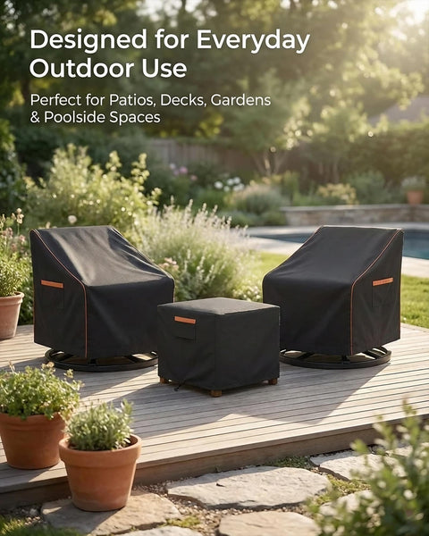 All-Season 3-Piece Patio Bistro Set Cover Waterproof Heavy-Duty 600D UV Resistant Outdoor Furniture Cover For Two Chairs And Side Table Perfect For Patio Porch Backyard Protection with covers on furniture in a garden setting