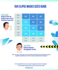 Size guide chart for GVS Elipse masks, showing face length and width measurements with size options M/L and S/M.