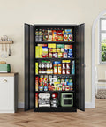 Built Tough Heavy Duty Metal Garage Storage Cabinet With Locking Doors And Adjustable Shelves, Rugged Steel Tool Cabinet For Home, Office, And Workshop, Moisture Resistant, 72 Inch Tall, Black open black steel pantry cabinet with shelves in kitchen