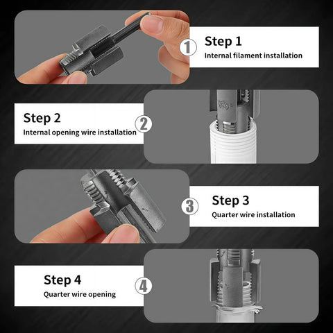 Instruction steps for Dual Function Pipe Threading Tool For Half Inch And Three Quarter Inch Water Pipes With Integrated Internal And External Threading Heads Heavy Duty Steel Build And Easy One Pass Threading.