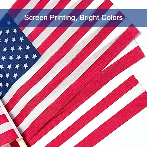 Close-up of 50 Pack Small American Flags On Sticks 4x6 Outdoor Flags For 4th Of July Memorial Day Decor Polyester UV Resistant