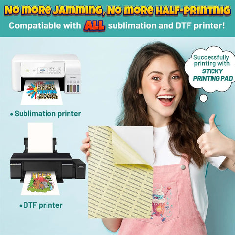 Woman holding DTF Transfer Film Kit With Smart Printing Pad, 50 Sheets, 8.5x11 Inches, Works With All Sublimation And DTF Printers