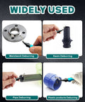 Blue-handled deburring tool with replaceable HSS blades for metal, resin, pipe and plastic.