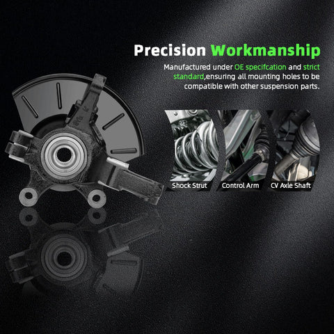 Right Front Steering Knuckle And Wheel Bearing Hub Assembly For Escape 2005 2012, Tribute 2005 2011, And Mercury Mariner 2005 2011 Replacement LK016 698-404 698404 OE Quality And Durable Hub Assembly For Smooth Steering displayed with suspension components in the background.