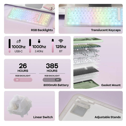 Beast Mode Wireless Mechanical Gaming Keyboard With a Slick 96 Percent Compact Layout and Ergonomic Build for Custom VIA Profiles Lightning Typing and Zero Lag Gameplay Right Out the Gate, showing RGB backlights and translucent keycaps.