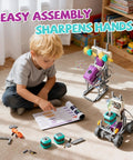 Child assembling 24-In-1 STEM Circuit Robot Kit For Kids Ages 8 To 12, educational robotics with instructions and robot modules.