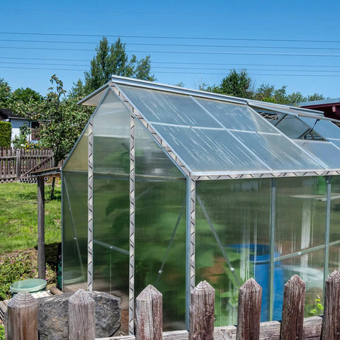 Greenhouse with Six Point Six Ft Greenhouse Lock Channel And Spring Wire Set With PVC Coated Wiggle Wire, outdoors scene