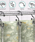 12 Pack Double Shower Curtain Hooks Rust Resistant Metal Rings With High Low Design in use on bathroom rod with liner and curtain