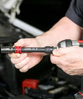 Mechanic using Long Reach Three Eighths Inch Drive Socket Extension Set with power tool near car engine