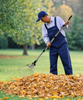 Person using Heavy Duty Adjustable Leaf Rake With Extendable 33 To 69 Inch Handle And 8 To 15 Inch Expandable Head on lawn