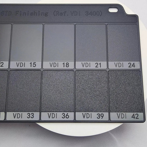 Surface Roughness Comparison Block Pro Grade VDI 12 To 45 Spark Erosion Texture Plate For EDM Mold Grain Finish Gauge 160x100mm Gray, high precision reference showing VDI 15-42 finish samples