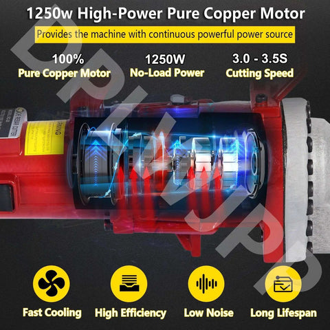 Portable Electric Hydraulic Rebar Cutter Crazy Fast 3.0 To 3.5 Second Cut 4 To 20 Mm Capacity No Sparks Low Vibration Adjustable Bolt Cutter Tool For Construction And DIY Projects Blue motor cutaway with 1250W pure copper motor