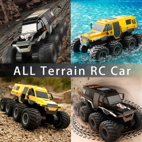 Amphibious One Twelfth Scale 8WD Remote Control Monster Truck For Land And Water Waterproof All Terrain RC Toy For Kids Ages Six To Twelve High Speed Black Gift images on different terrains