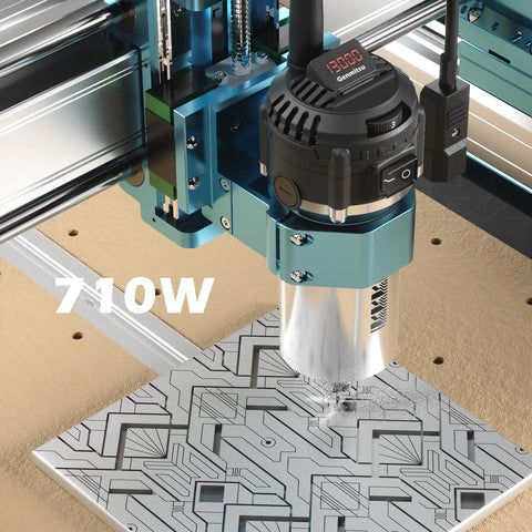 SainSmart Genmitsu 4040-PRO MAX CNC router with 710W spindle, blue aluminum frame, 410 x 405 x 77 mm work area