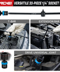 Mechanic using 32-Piece Workhorse 1/4 Inch Drive Swivel Socket Set With 6 Point CR-MO Wobble Sockets for vehicle maintenance