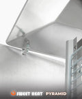 Close-up of Heat Boost Patio Heater Reflector Shield for outdoor use, showing aluminum silver finish and directional design.