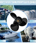 Suzuki 13 Spline 13.75 X 15 Right Hand 3 Blade Outboard Propeller Upgrade shown in boating environment