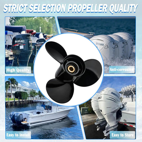 Suzuki 13 Spline 13.75 X 15 Right Hand 3 Blade Outboard Propeller Upgrade shown in boating environment