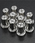 Get A Killer Plasma Cutter Set With Top Tier Electrodes Tips Shield Cups Plus Gas Rings For PT-31 JG-40 Machines To Keep Your 40A Cuts Slicke featuring metallic shield cups arranged neatly.