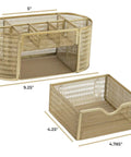 Gold Desk Organizer Set With Drawer Metal Mesh Office Organizer For Women with eight compartments and dimensions shown