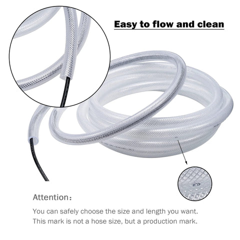 Clear braided PVC tubing, 1-inch ID, 25 ft long, flexible hose.