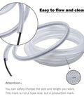 Clear braided vinyl tubing, 1 inch ID, 10 ft long, reinforced PVC hose, coiled showing flexibility and stainless clamps