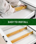 Premium Expandable Bamboo Drawer Dividers Six Pack shown being installed in a drawer, designed for efficient organization.