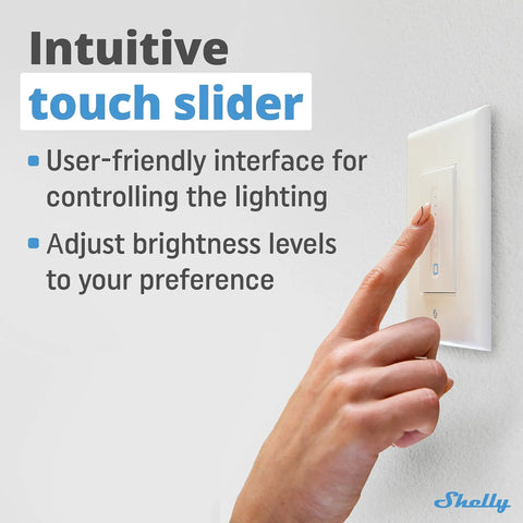 Hand adjusting Plus Wall Dimmer UL WiFi Smart Dimmer Switch With Bluetooth Gateway on wall, showing touch slider interface.