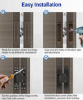 Installation steps for Hidden Door Hinges 6x2.5x1 Inch Zinc Alloy Concealed Hinge Set on a wooden door frame.